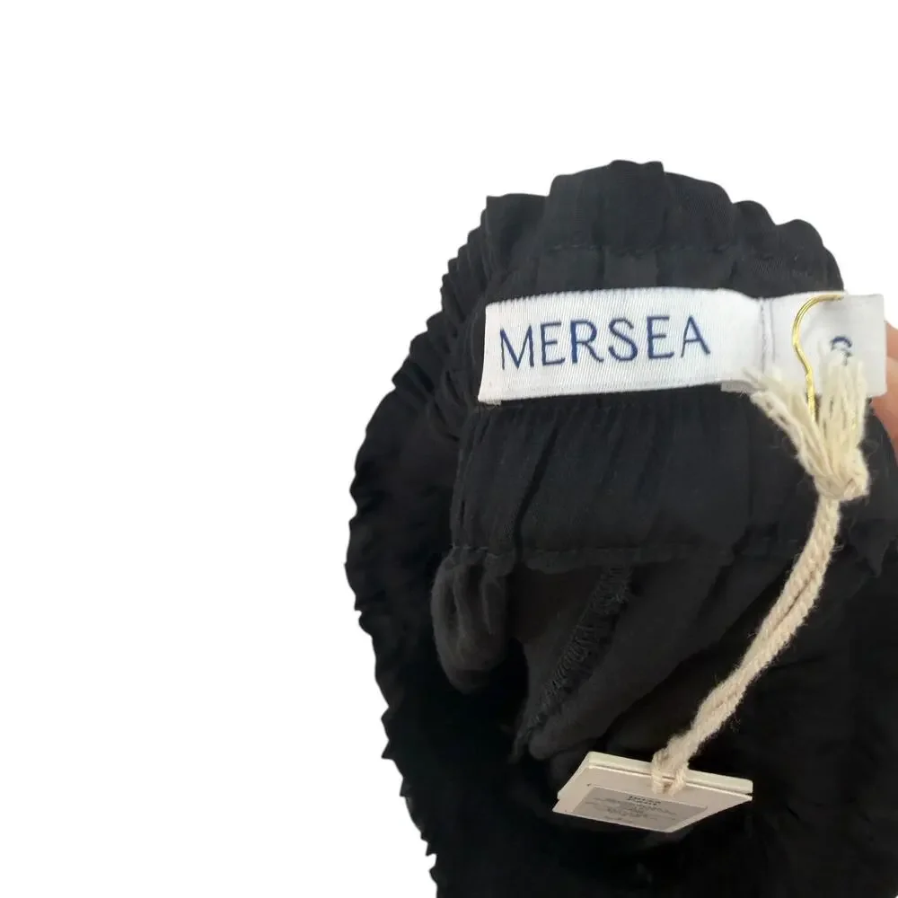 Mersea Ibiza Wide Leg Pull On Pants Black Ruffle Waist Pockets Size Small NWT